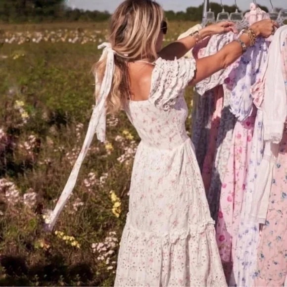 LoveShackFancy x Target Clementine Eyelet Romantic Cottagecore Midi Dress 12 - Picture 4 of 14